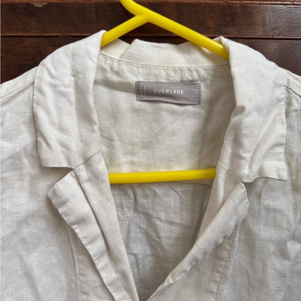 Everlane Cream Short Sleeve Button-Front Linen Shirt - Picture 3 of 5